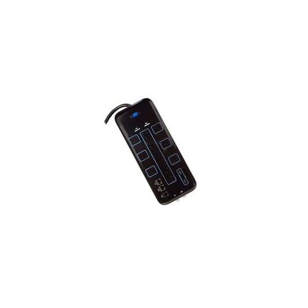 Cable Wholesale 12-Outlet surge protector, black, 2 USB Charge Ports (2.1A), 4200 Joules, 6 wide-spaced 51W1-32206 - main